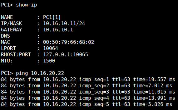 اتصال بين PC1(vlan10) و PC4(vlan20)