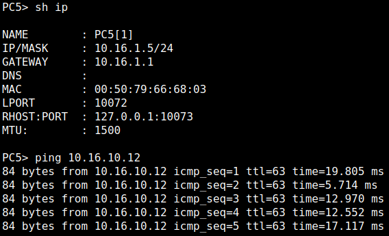 اتصال بين PC5(vlan1) و PC3(vlan10)